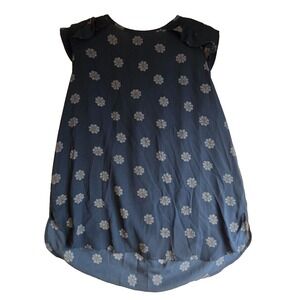 LOFT  Blouse Sleeveless Tank Top Blue Patterned High Neck Ruffled  Keyhole Med